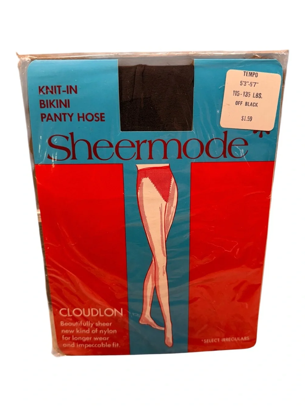 Vintage Sheermode Knit-In Bikini All Nylon Pantyhose Off Black Tempo 115-135lbs